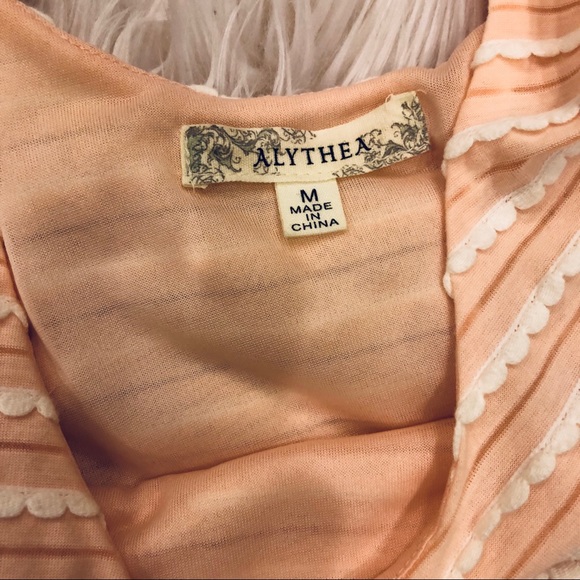 Peach and cream striped a-line dress
